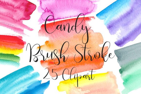 Candy Watercolor Brush Stroke Clip Art for Crafts & Digital Selling