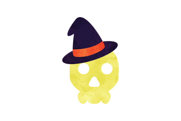 Halloween Watercolor Icon Skull Witch