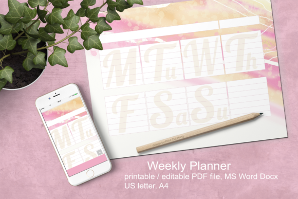 Pink Watercolor Weekly Planner A4 Print Templates for Local Branding Projects