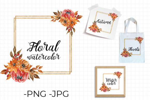 Watercolor Frame Square Autumn Falls for Crafts & Digital Product Sellers