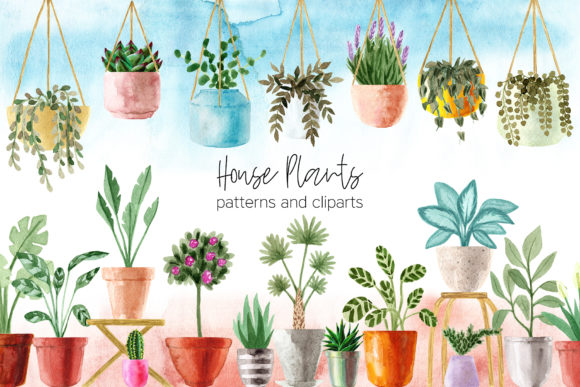 Watercolor House Plants Cliparts: A Crafts-Inspired Design Asset for Bloggers and Publishers