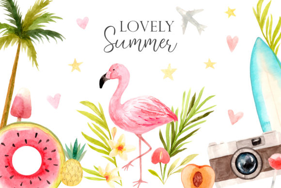 Watercolor Lovely Summer Clipart: Decorative Elements for Digital Sellers